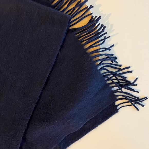 Vintage 90s Navy Blue 100% Cashmere Fringe Trim Unisex Wrap Scarf - Picture 6 of 7